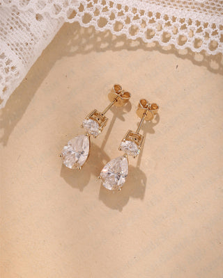 4.0 TCW Round & Pear Moissanite Diamond Dangle Drop Earrings - farrellouise