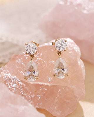 4.0 TCW Round & Pear Moissanite Diamond Dangle Drop Earrings - farrellouise