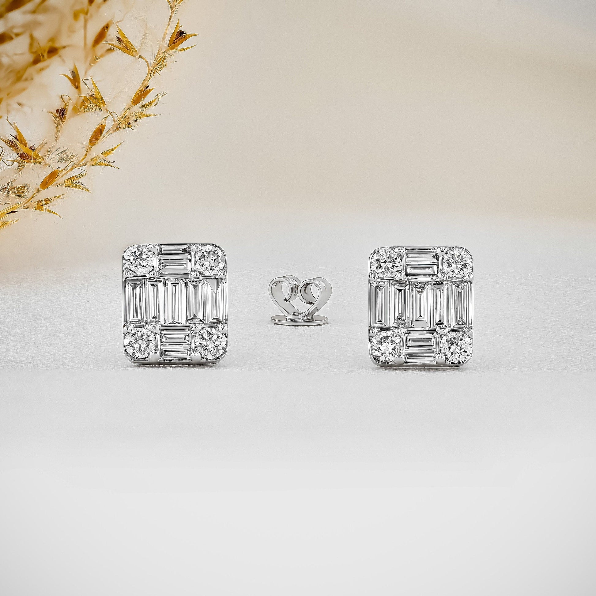0.99 TCW Baguette & Round Moissanite Diamond Stud Earrings - farrellouise