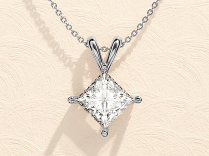 1.0 CT Princess Moissanite Diamond Solitaire Necklace - farrellouise