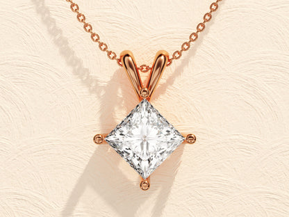 1.0 CT Princess Moissanite Diamond Solitaire Necklace - farrellouise