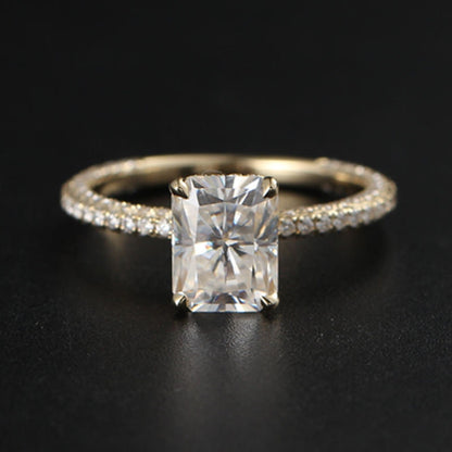 3.65 CT Radiant Moissanite Hidden Halo Pave Setting Engagement Ring - farrellouise