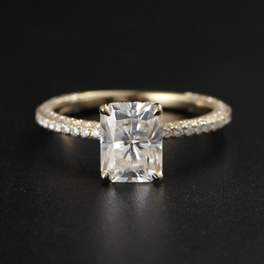 3.65 CT Radiant Moissanite Hidden Halo Pave Setting Engagement Ring - farrellouise