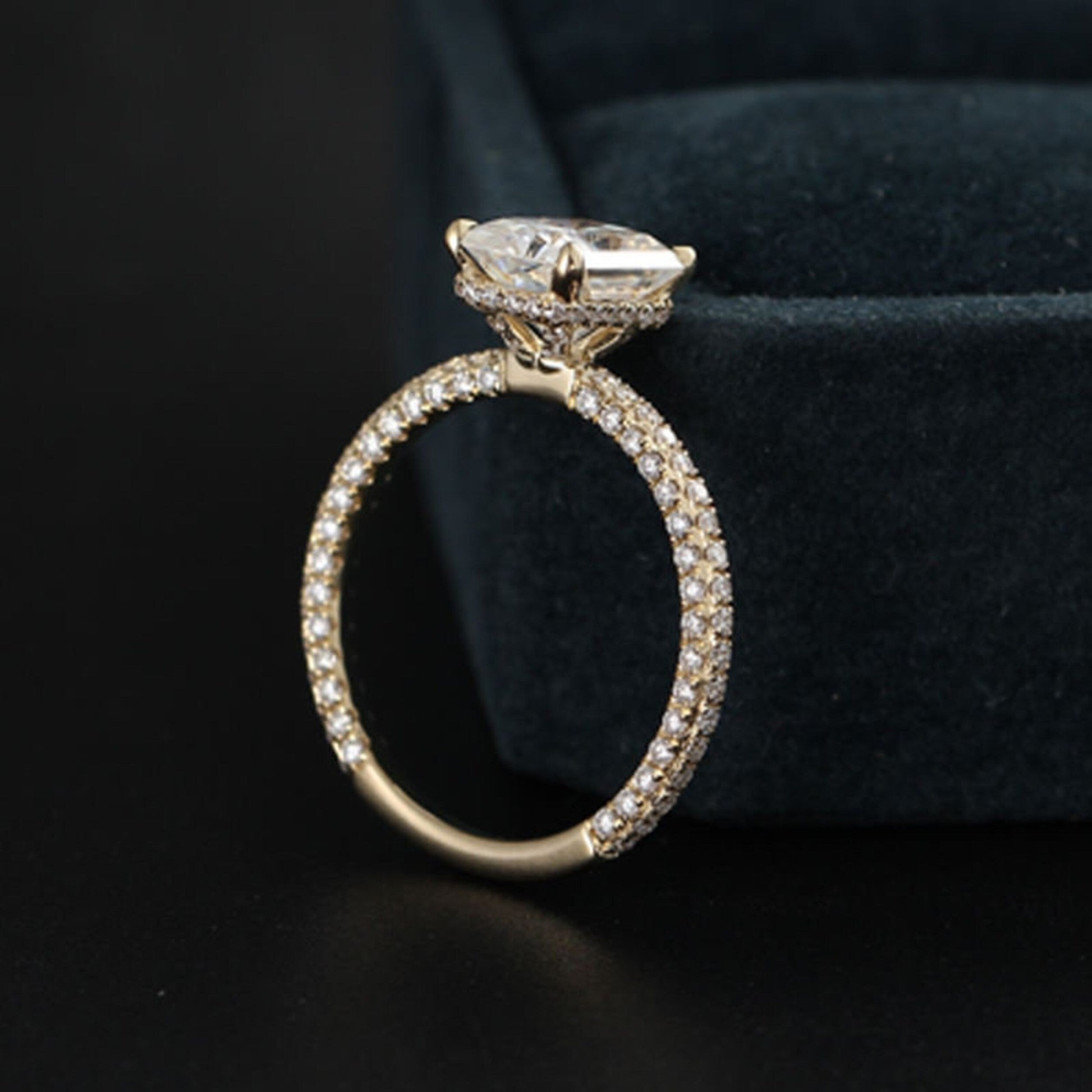3.65 CT Radiant Moissanite Hidden Halo Pave Setting Engagement Ring - farrellouise