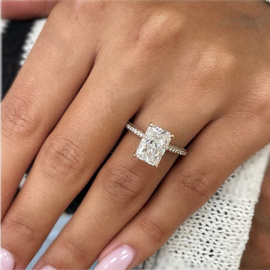 2.57 CT Radiant Moissanite Hidden Halo Engagement Ring With Pave Setting - farrellouise