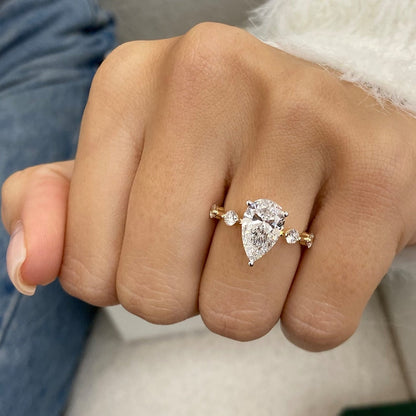 2.0 CT Pear Moissanite Dainty Two Tone Engagement Ring - farrellouise