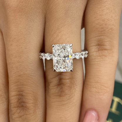 3.0 CT Radiant Moissanite Hidden Halo Engagement Ring With Pave Setting - farrellouise