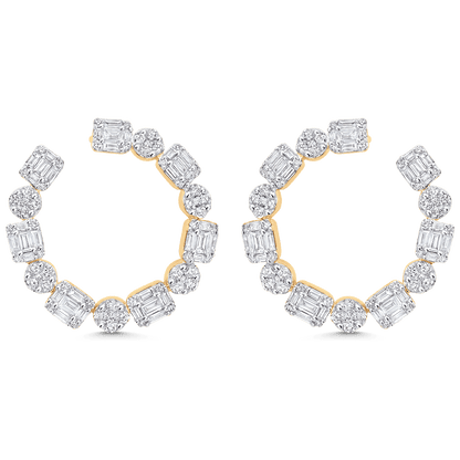 2.57 TCW Round & Baguette Moissanite Diamond Hoop Earrings - farrellouise