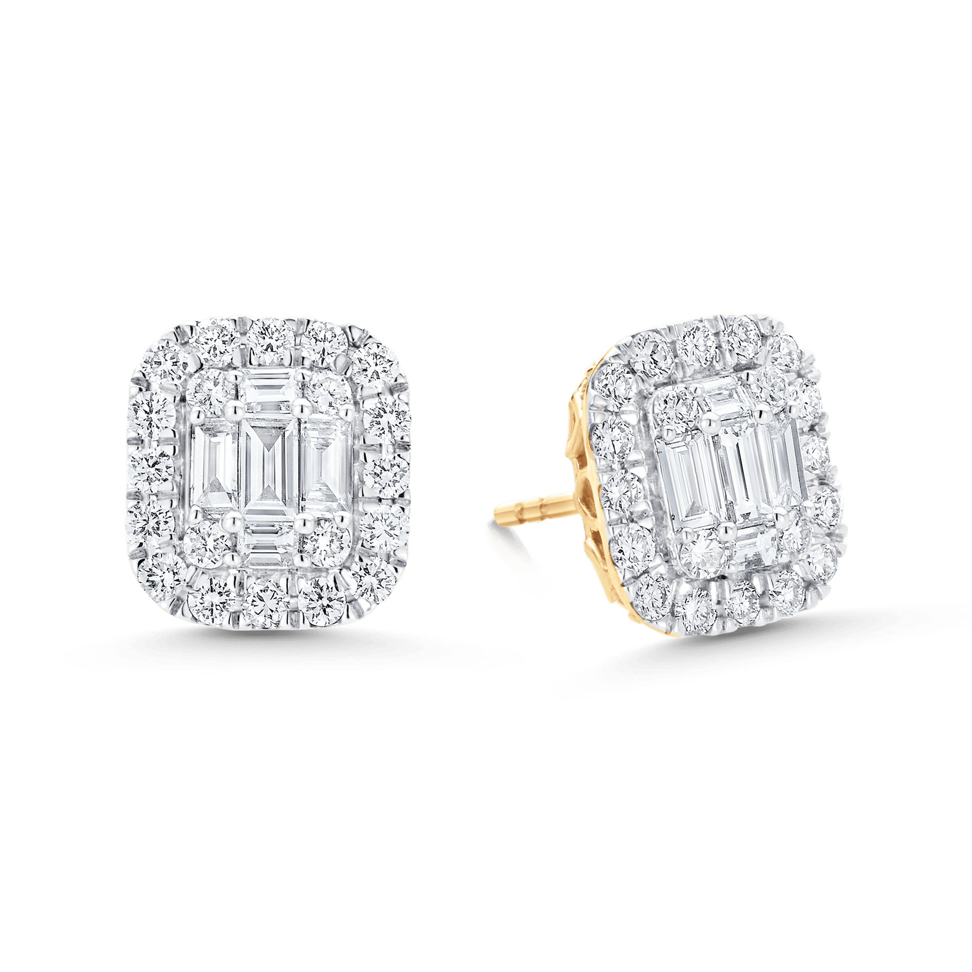 3.34 TCW Round & Baguette Moissanite Diamond Halo Earrings - farrellouise