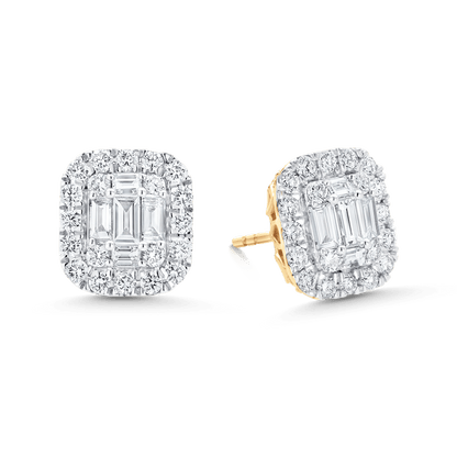 3.34 TCW Round & Baguette Moissanite Diamond Halo Earrings - farrellouise