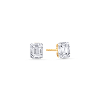 0.31 TCW Round & Emerald Moissanite Diamond Stud Earrings - farrellouise