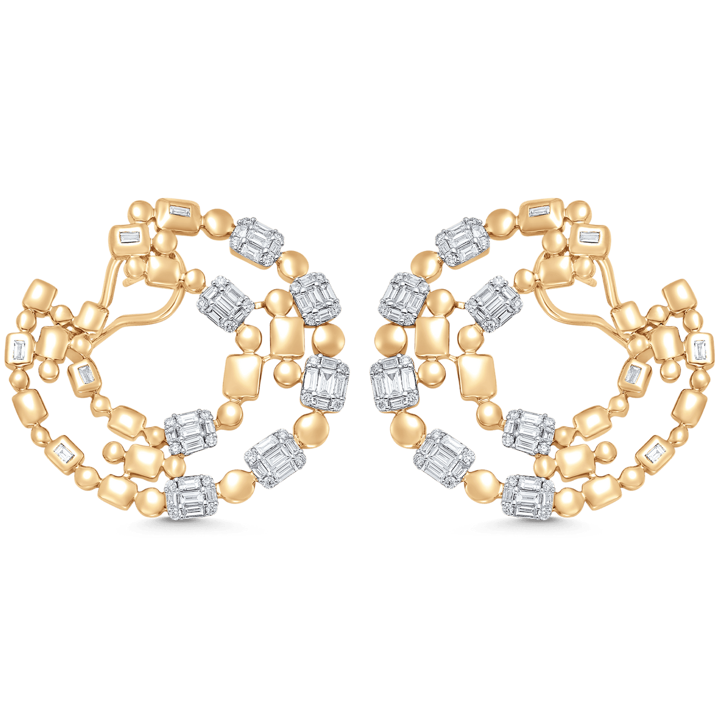 1.99 TCW Round & Baguette Moissanite Diamond Statement Hoops Earrings - farrellouise