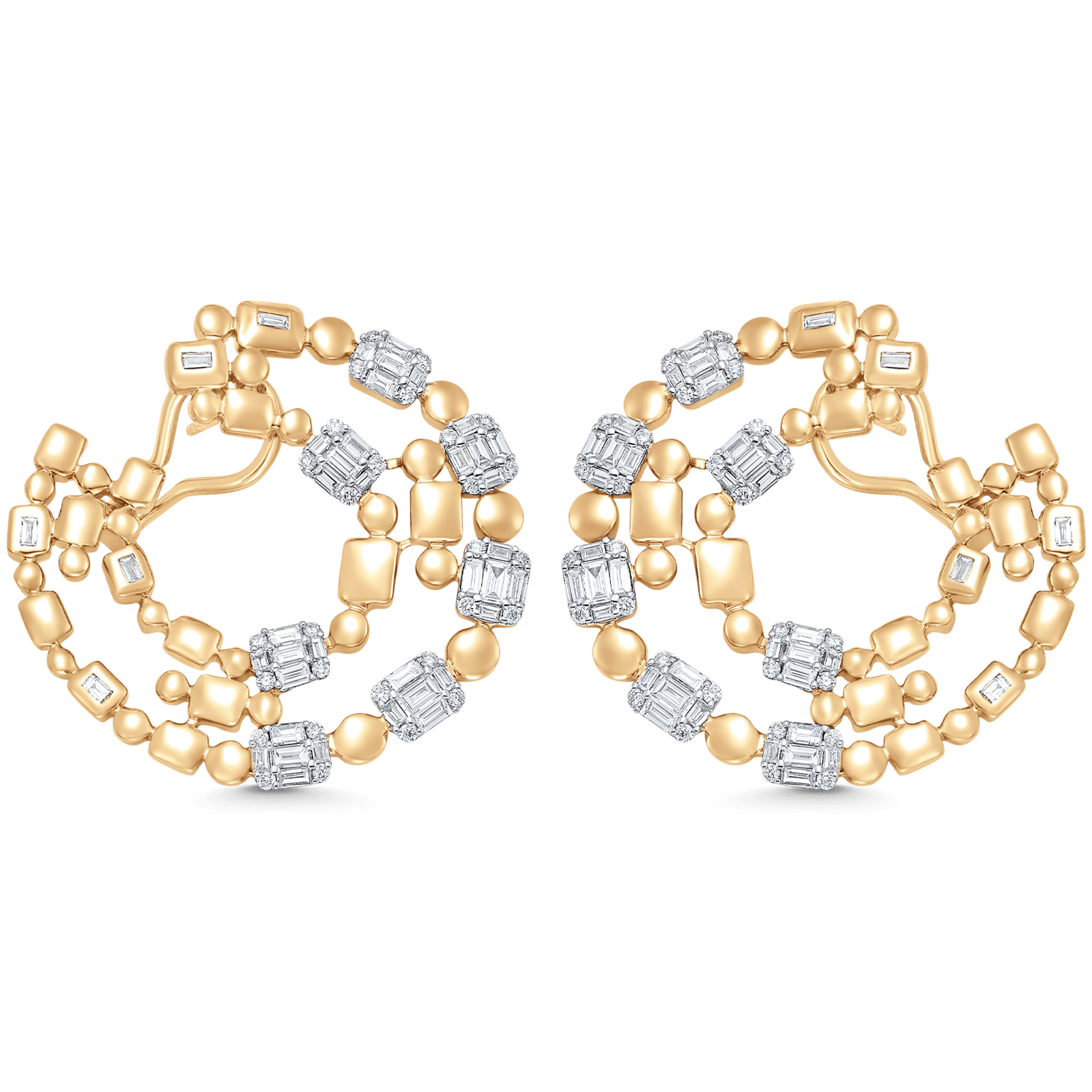 1.99 TCW Round & Baguette Moissanite Diamond Statement Hoops Earrings - farrellouise