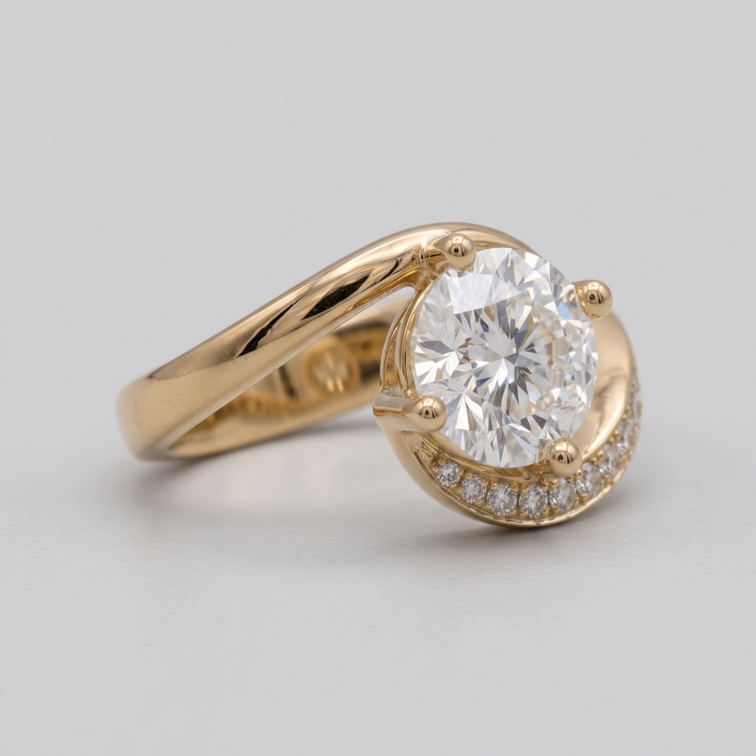 Jhumpa - Round Cut Lab Diamond Demi Pave Rapture Engagement Ring