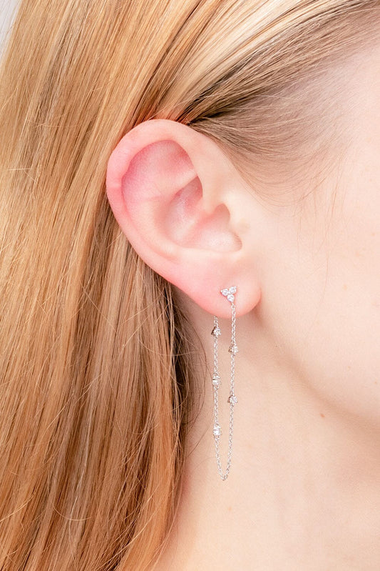 0.80 TCW Round Moissanite Trio Dangle Earrings - farrellouise