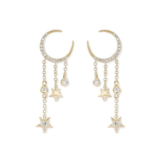 0.7TCW Round Moissanite Moon & Star Drip Earrings - farrellouise
