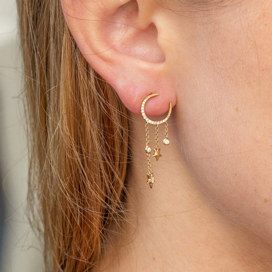 0.7TCW Round Moissanite Moon & Star Drip Earrings - farrellouise