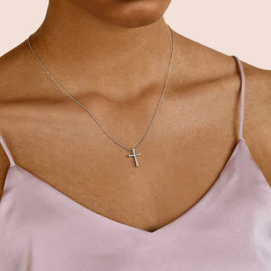 0.17 CT Round Cut Cross Pendant Moissanite Diamond Necklace - farrellouise