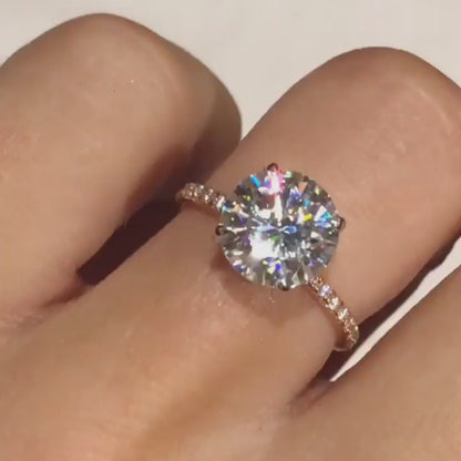 2.10 CT Round Solitaire Hidden Halo & Pave Moissanite Engagement Ring