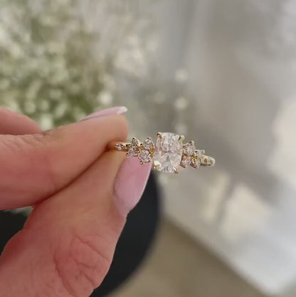 1.0 CT Cushion Moissanite Cluster Engagement Ring