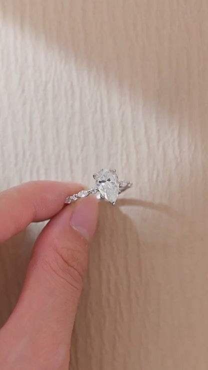 3.0 CT Pear Moissanite Pave Setting Engagement Ring