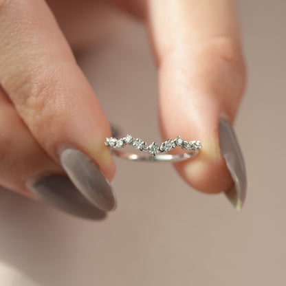 0.20 TCW Round Moissanite Curved Wedding Band