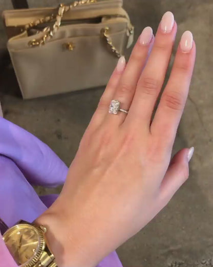 3.0 CT Radiant Solitaire Hidden Halo Moissanite Engagement Ring