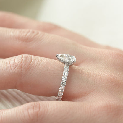 1.0 CT Pear Lab Grown Hidden Halo Pave Setting Engagement Ring