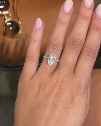 2.90 CT Oval Solitaire Hidden Halo & Pave Moissanite Engagement Ring