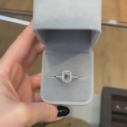 1.75 CT Emerald Moissanite Halo Engagement Ring
