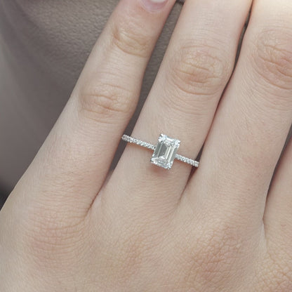 1.0 CT Emerald Lab Grown Hidden Halo Engagement Ring With Pave Setting