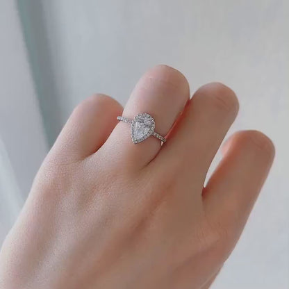 1.0 CT Pear Moissanite Halo & Pave Setting Engagement Ring