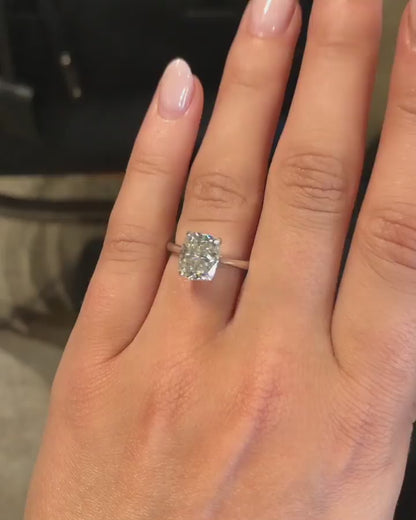 3.0 CT Cushion Solitaire Hidden Halo Moissanite Engagement Ring