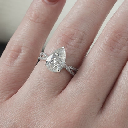 3.0 CT Pear Lab Grown Hidden Halo Criss Cross Pave Setting Engagement Ring