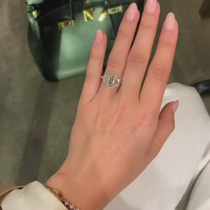 3.80 CT Emerald Three Stone Moissanite Engagement Ring