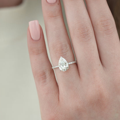 2.50 CT Pear Lab Grown Hidden Halo Pave Setting Engagement Ring