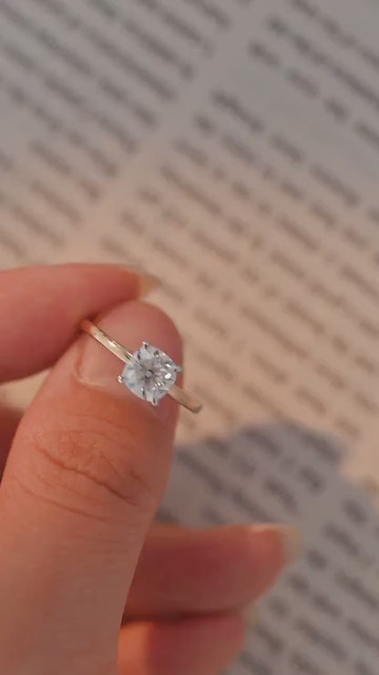 1.0 CT Cushion Moissanite Hidden Halo Engagement Ring