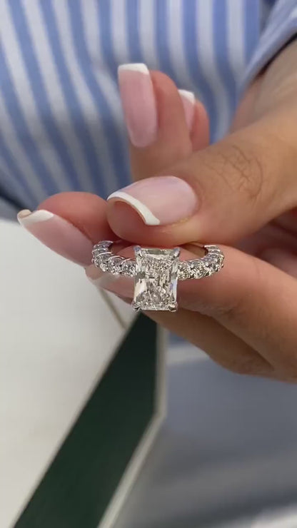 2.0 CT Radiant Moissanite Pave Setting Engagement Ring