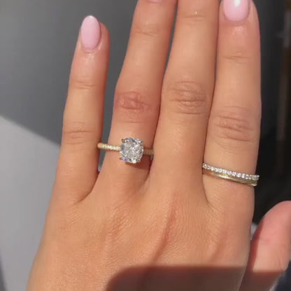 2.0 CT Cushion Hidden Halo & Pave Moissanite Engagement Ring