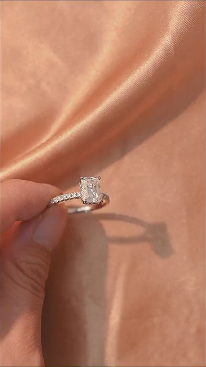1.5 CT Radiant Moissanite Hidden Halo & Pave Engagement Ring