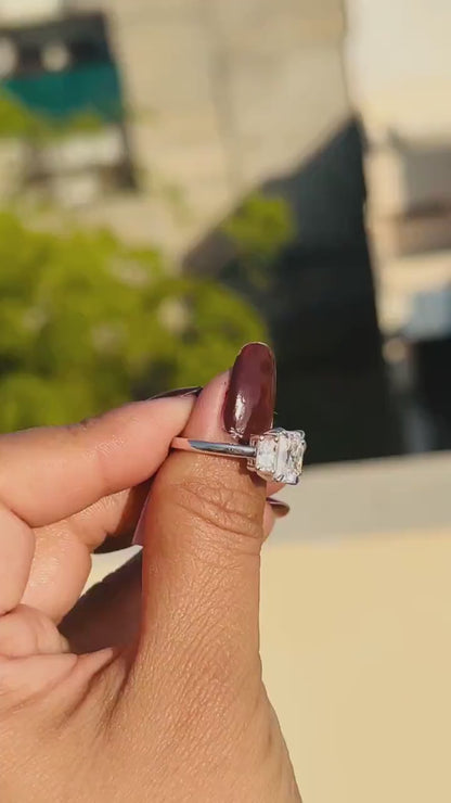 1.45 CT Radiant Moissanite Three Stone Engagement Ring