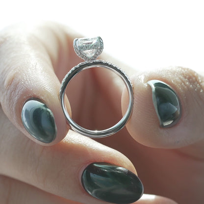 1.0 CT Radiant Lab Grown Hidden Halo Engagement Ring With Pave Setting