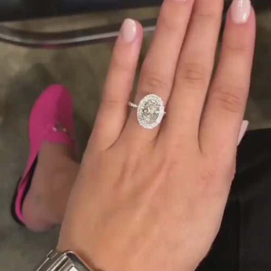 1.85 - 3.85 CT Oval Double Halo Moissanite Engagement Ring