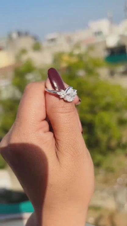 1.55 CT Pear Moissanite Cluster Engagement Ring