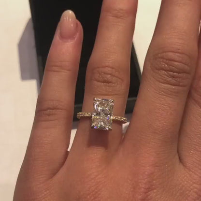 3.0 CT Radiant Solitaire Hidden Halo & Pave Moissanite Engagement Ring