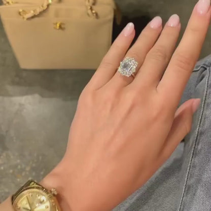 3.35 CT Emerald Cluster Halo Moissanite Engagement Ring