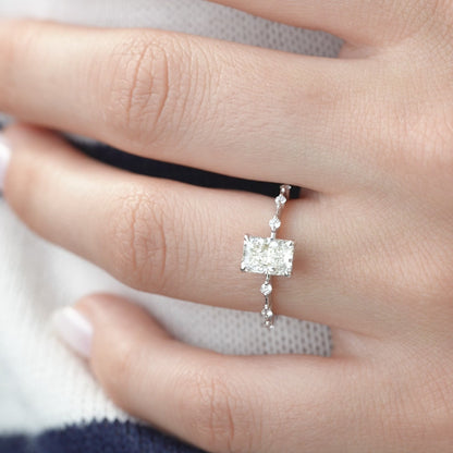 1.0 CT Radiant Lab Grown Hidden Halo Dainty Pave Setting Engagement Ring