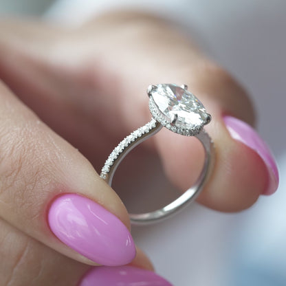 3.0 CT Oval Lab Grown Hidden Halo Pave Setting Engagement Ring