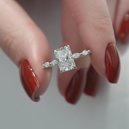 2.50 CT Radiant Lab Grown Hidden Halo Engagement Ring With Pave Setting