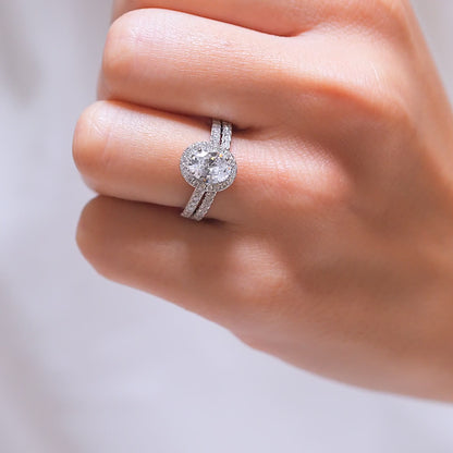 1.50 CT Oval Moissanite Halo & Pave Engagement Ring